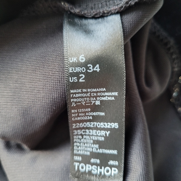 TOPSHOP BLACK SILVER GOLD PALM TREE GLITTER VELVET BODYCON Sz 2 - Picture 5 of 5